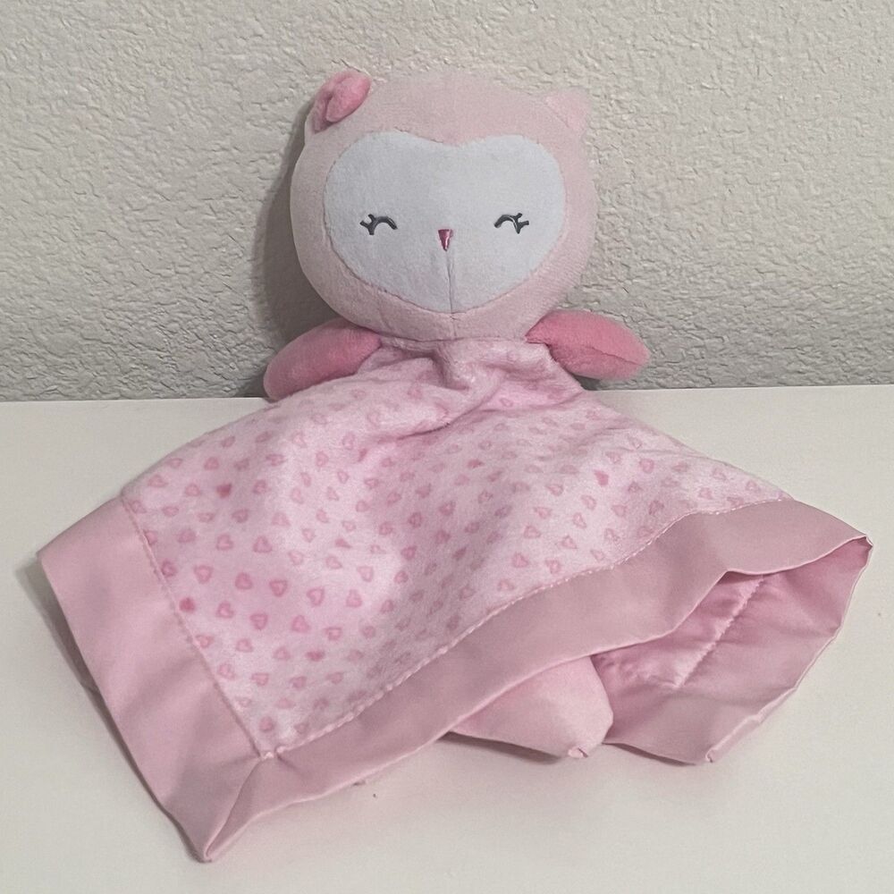 Carter's Child of Mine Pink Owl Security Blanket Rattle Lovey Lovie Hearts Satin